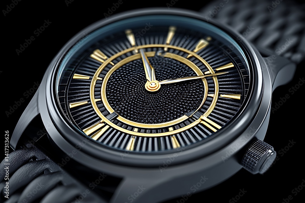 Elegant Black Gold Wristwatch Closeup. Elegant Black Gold Wristwatch Closeup.