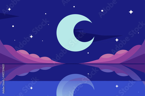 Wallpaper Mural moonlit-lake-reflecting-stars---anime-aesthetic Torontodigital.ca