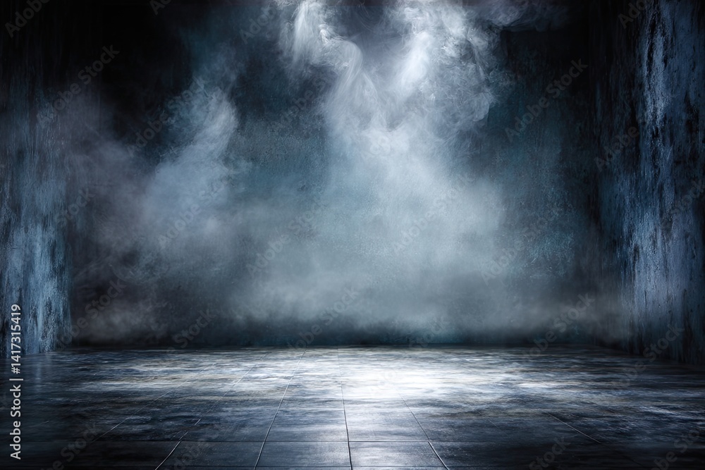 Empty dark room with spotlights and fog Empty dark room with spotlights and fog
