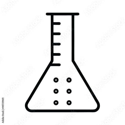 Scientific Flask Outline Icon with Measurement Markings on Transparent Background
