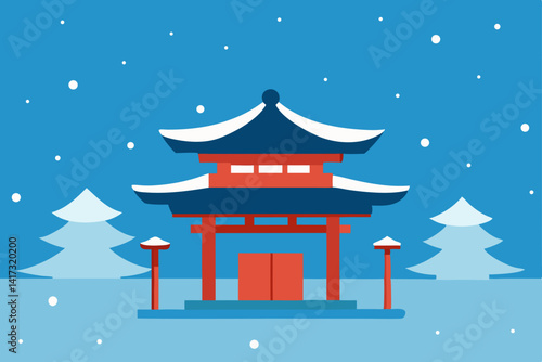japanese temple in the snow
