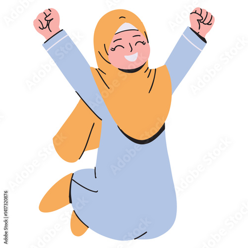 Cheerful Woman in Hijab Leaping