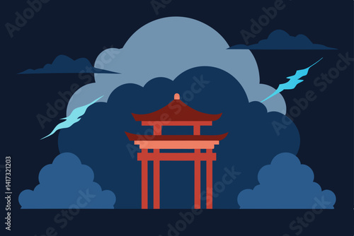 vector illustration of japanese pagoda in japan