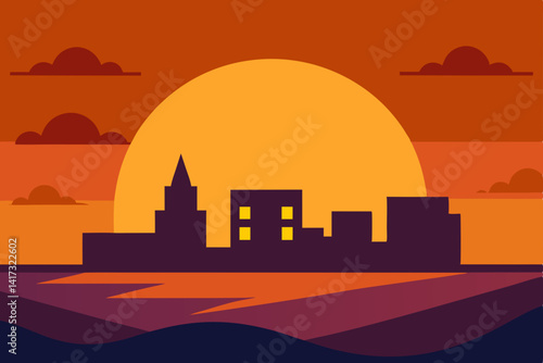city skyline at sunset