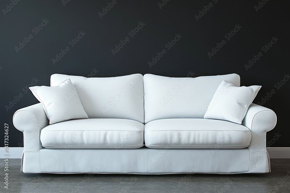 Naklejka premium Modern white couch against a dark colored wall background