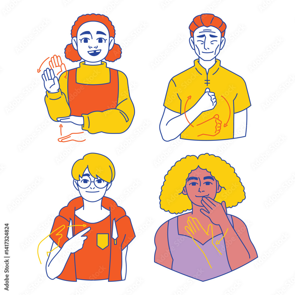 ASL Hand Sign Concept with Fill Lined Style for Deaf and Hearing ASL Hand Sign Concept with Fill Lined Style for Deaf and Hearing