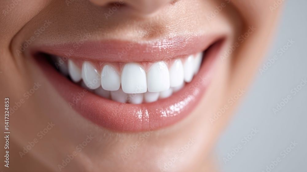 Fototapeta premium A close-up image highlighting a perfect and radiant smile with bright, white teeth.