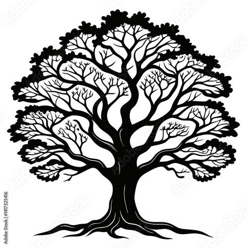  Stylish Blackthorn Tree Illustration with Bold Outline