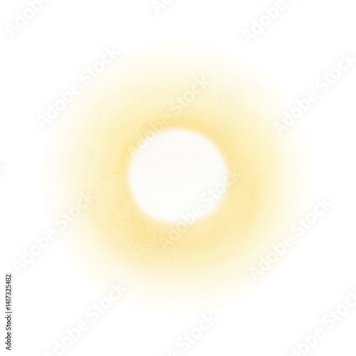 Pastel yellow shining sun watercolor illustration isolated on white background. Gradient light element for summer nature designs. Artistic simple sunlight