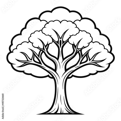  Calabash Tree Art with Bold Outline on White