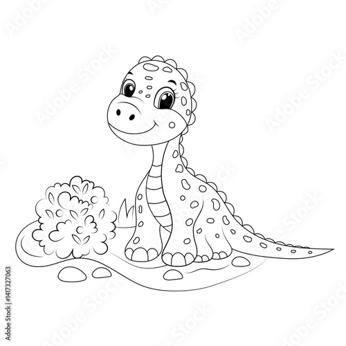 Cute funny dinosaur, children's illustration in flat cartoon style. Perfect for children's educational and play projects, coloring book, print, greeting card