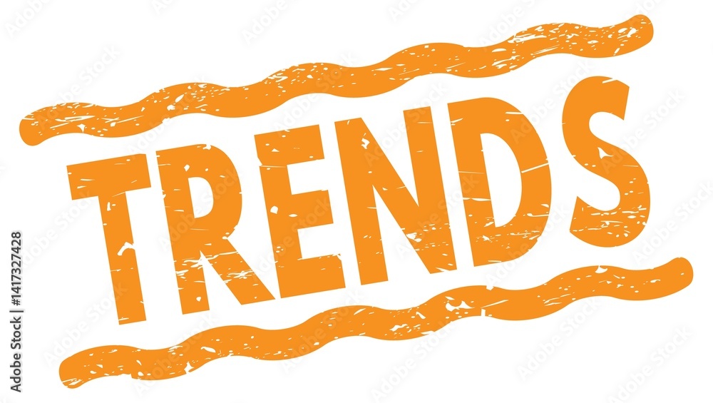 TRENDS text on orange lines stamp sign.