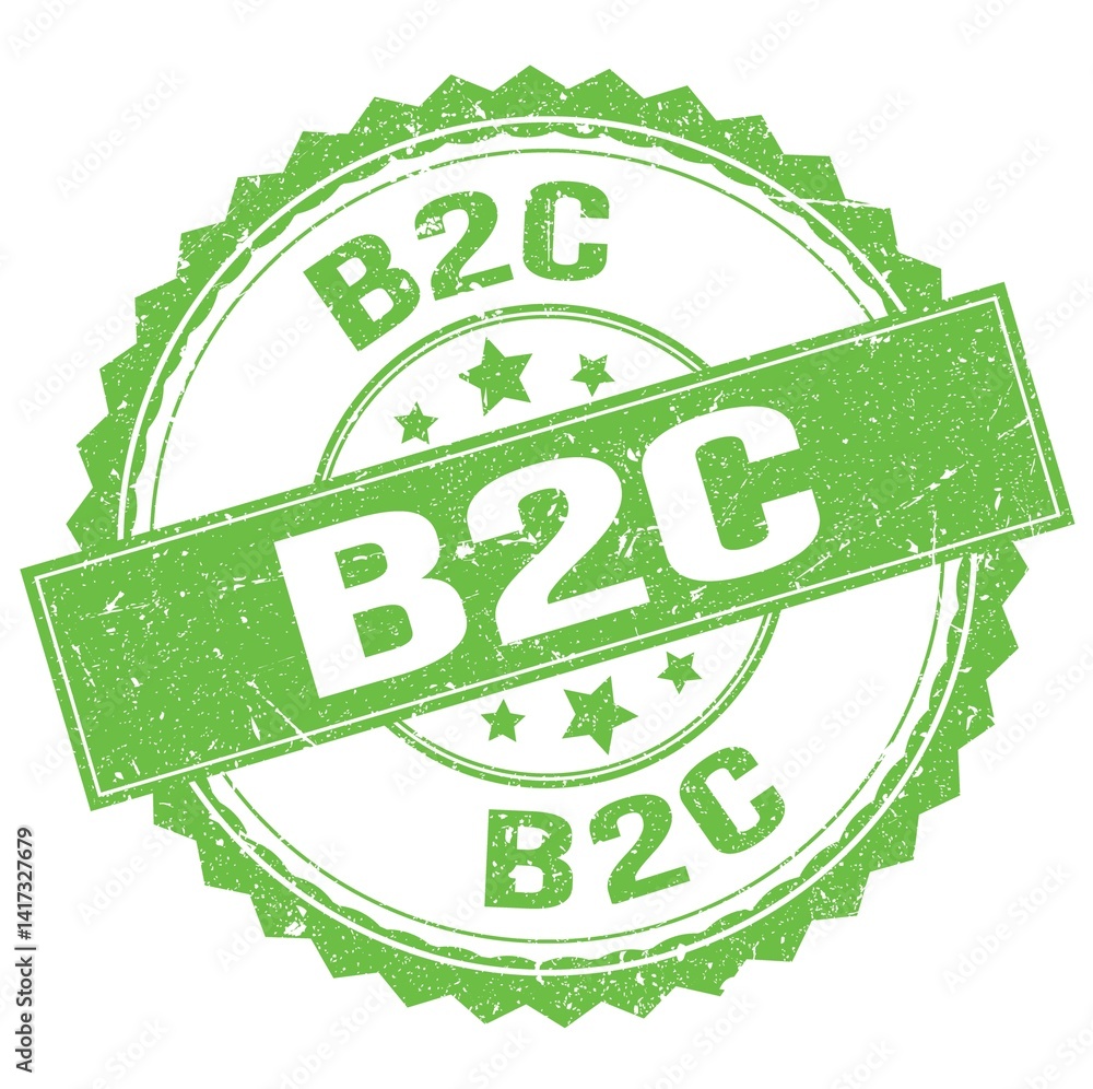 B2C text on green round stamp sign
