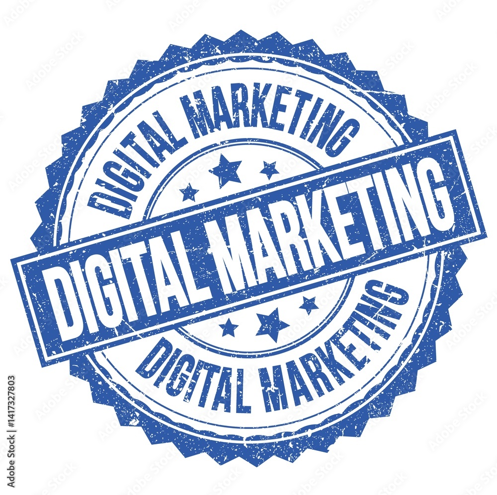 DIGITAL MARKETING text on blue round stamp sign