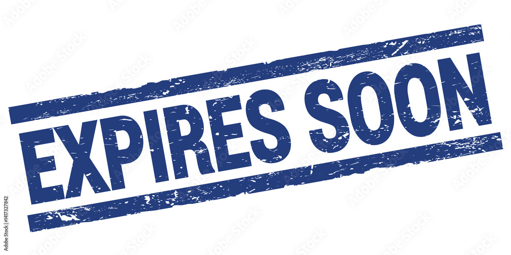 EXPIRES SOON text on blue rectangle stamp sign.