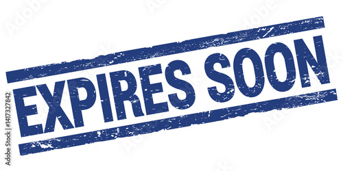 EXPIRES SOON text on blue rectangle stamp sign.