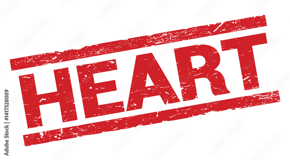 HEART text on red rectangle stamp sign.