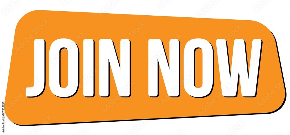 JOIN NOW text on orange trapeze stamp sign.
