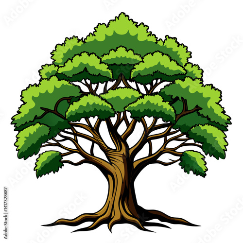  Vibrant Coast Live Oak Tree Illustration with Bold Outline