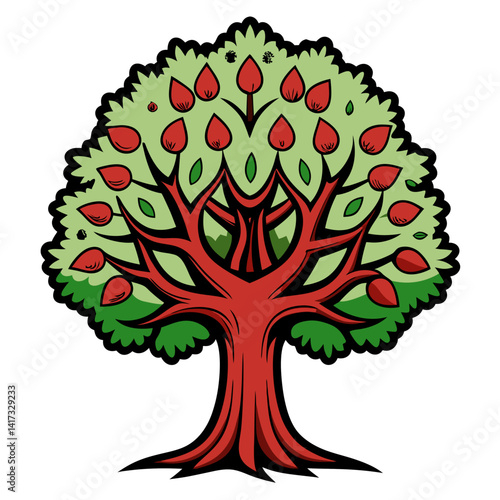  Common Horse Chestnut Tree Art with Bold Outline on White