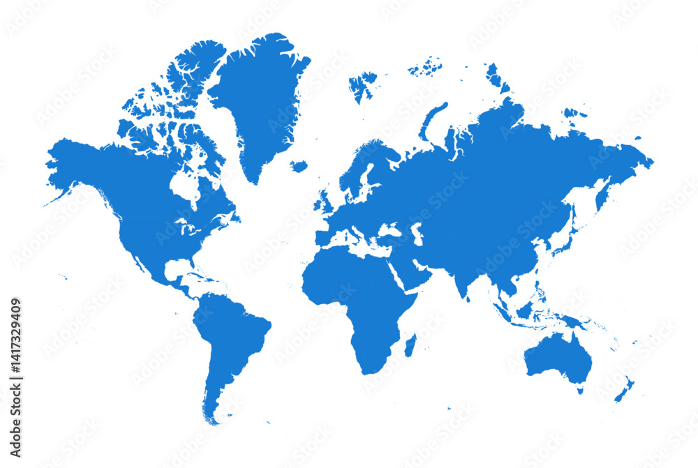 Naklejka premium Detailed vector illustration of a world map. Ideal for global infographics, travel presentations, geography education, international business, and location-based designs.
