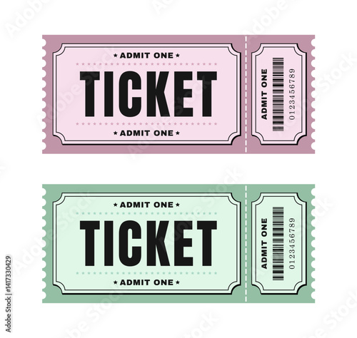 Vector ticket icons including cinema, concert, airline, and event tickets with QR codes and barcodes. Perfect for travel apps, booking systems, and entertainment UI mockups.