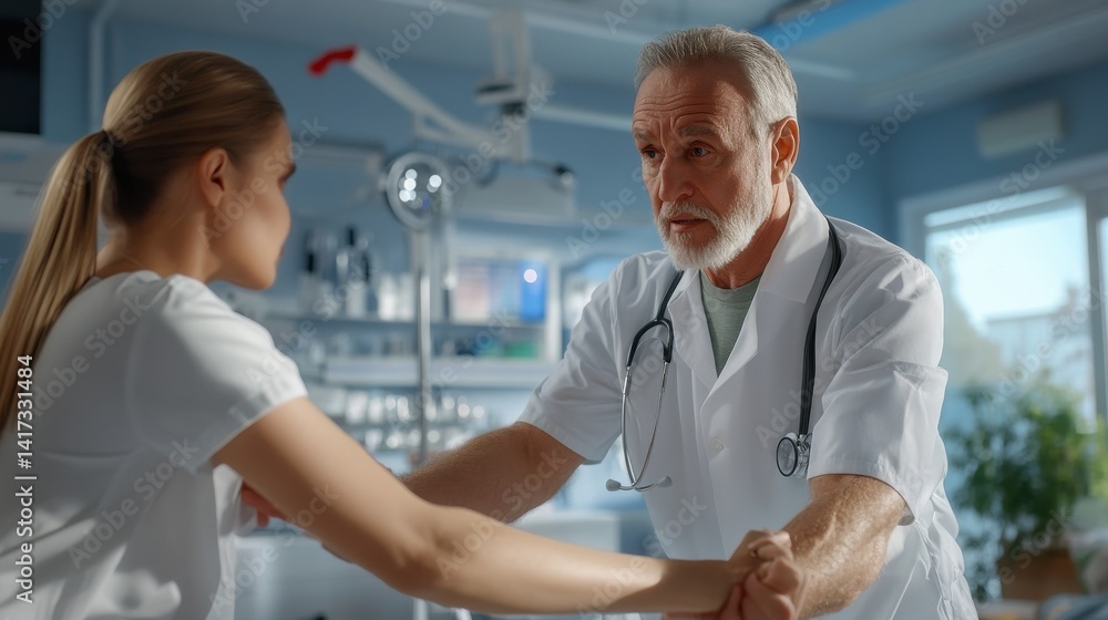 Obraz premium Experienced rehabilitation doctor conducting a physiotherapy session