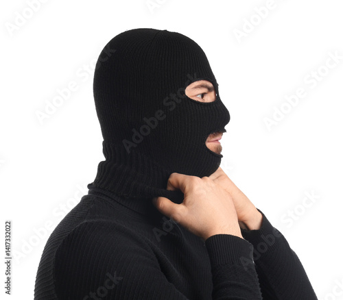 Young man wearing balaclava...