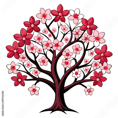 Vibrant Flowering Dogwood Tree Design with Bold Outlines