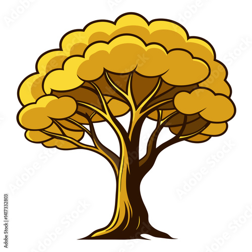  Golden Rain Tree Art with Bold Outline on White