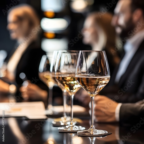 Wine tasting, sommeliers enjoying sparkling wine in elegant glasses