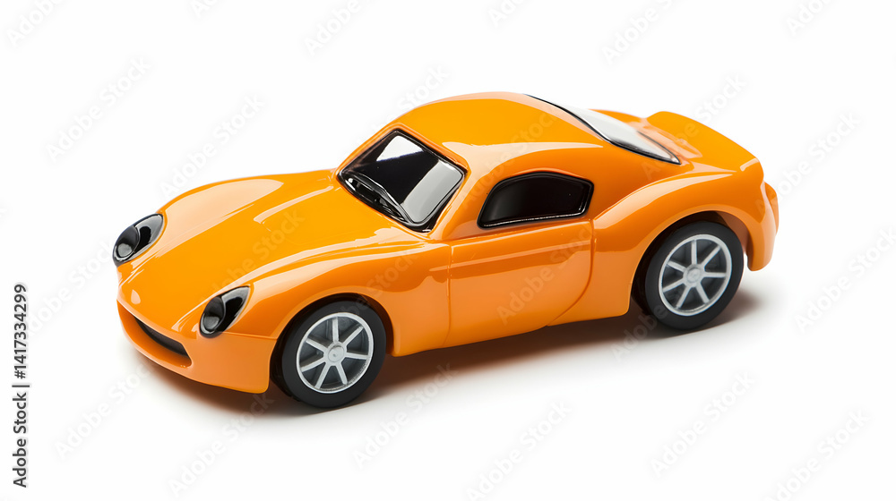 Orange Toy Car Miniature Model Classic Vehicle on White Background Shiny Collectors Item Fun Replica Plaything Orange Toy Car Miniature Model Classic Vehicle on White Background Shiny Collectors Item Fun Replica Plaything