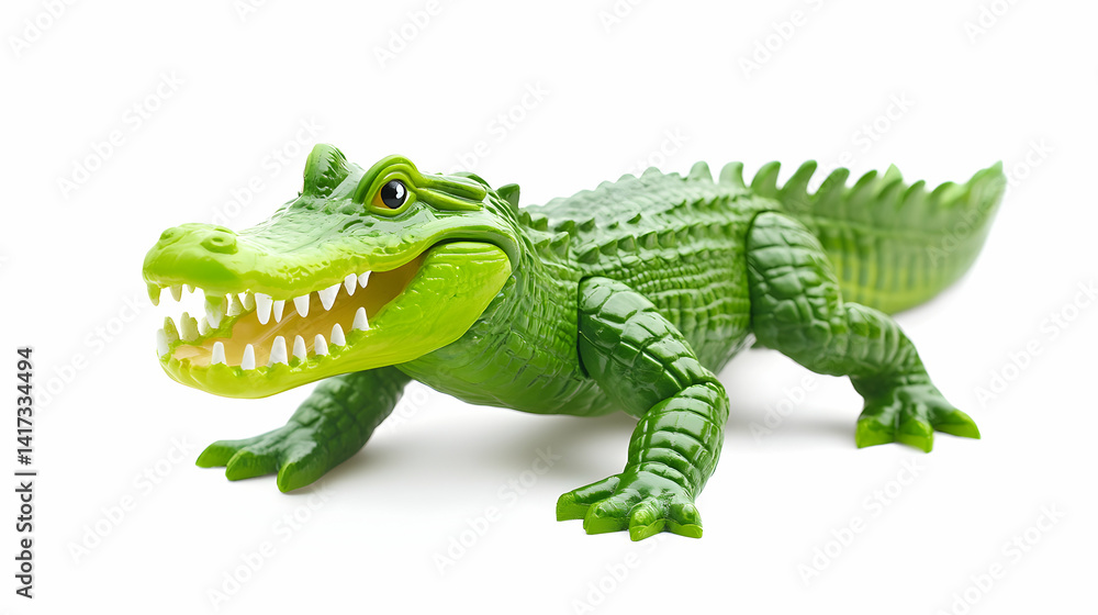 Obraz premium Alligator Toy Green Plastic Reptile Animal on White