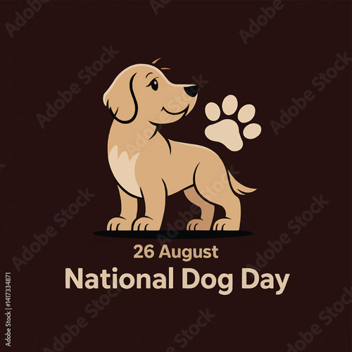 National dog day illustration with cute puppy and paw print for pet lovers celebration