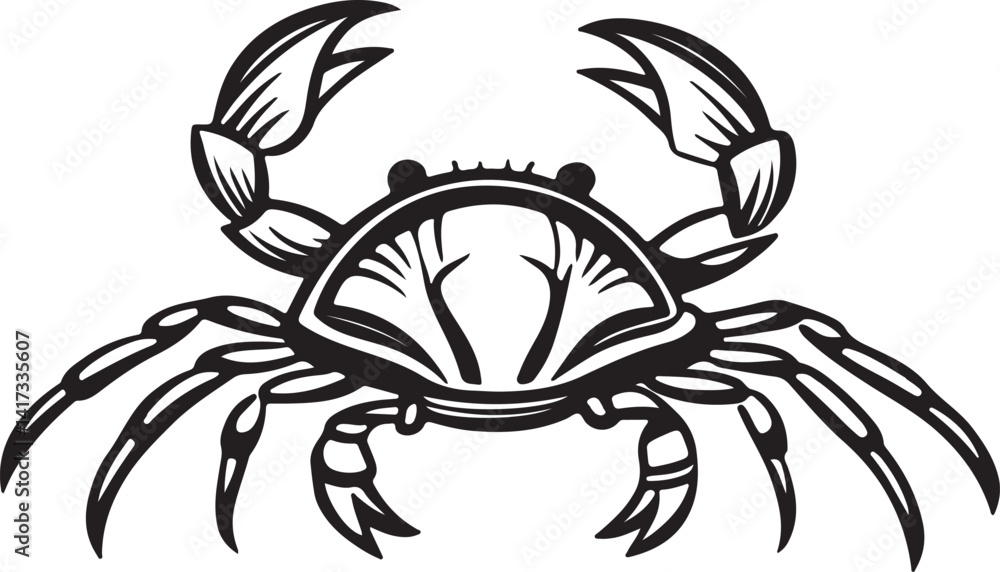 Fototapeta premium Black and white crab icon illustration on a white background, showcasing a simple vector art design