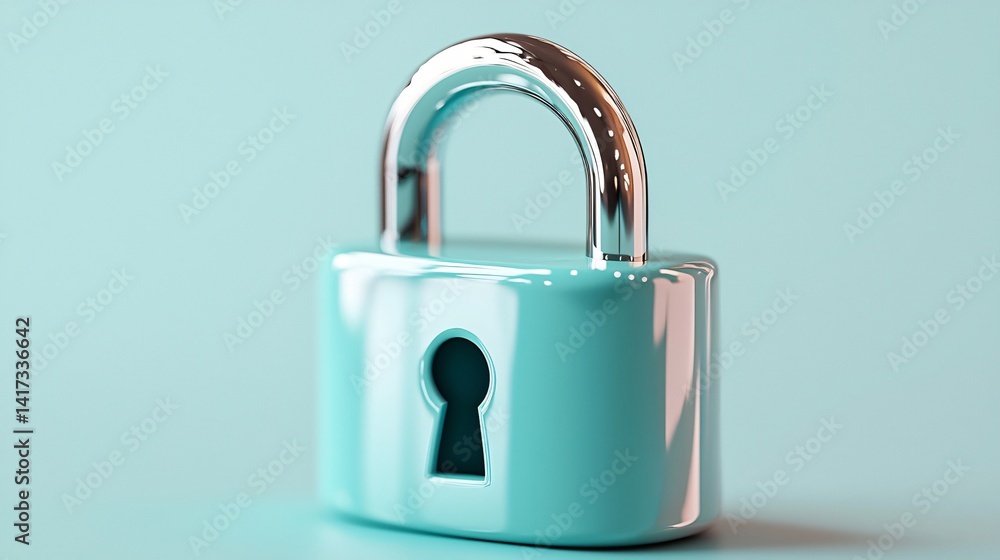 3D render of a minimal blue padlock icon standing on a clean white surface, soft shadow, simple digital security concept 3D render of a minimal blue padlock icon standing on a clean white surface, soft shadow, simple digital security concept