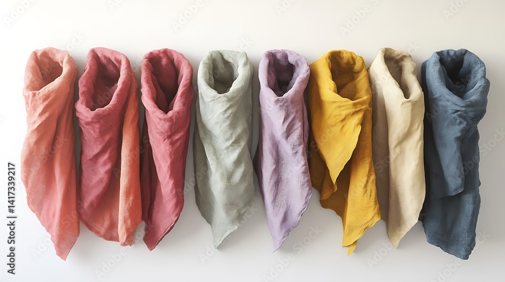 Colorful linen scarves with wall background. Colorful linen scarves with wall background.