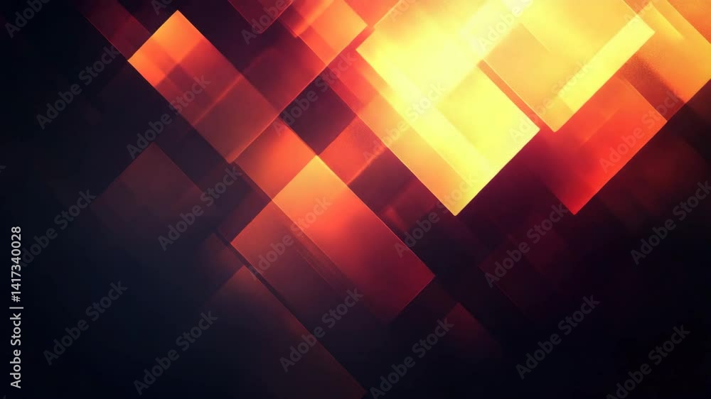 Abstract composition of glowing orange and red geometric shapes on a dark background