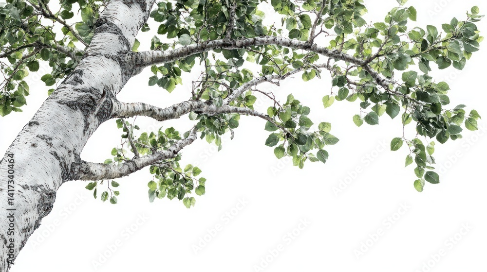 Fototapeta premium Birch tree branches and leaves. Detailed view of the trunk and canopy