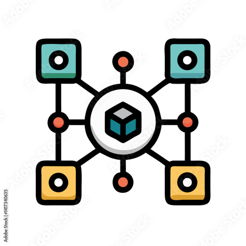 Blockchain Nodes Icon Representing Decentralized Network and Distributed Ledger Technology