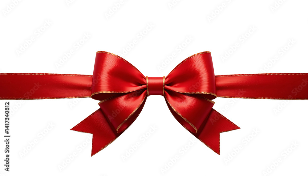 A shiny red satin ribbon bow, a festive holiday decoration isolated on white, perfect for a Christmas gift wrap or birthday present A shiny red satin ribbon bow, a festive holiday decoration isolated on white, perfect for a Christmas gift wrap or birthday present