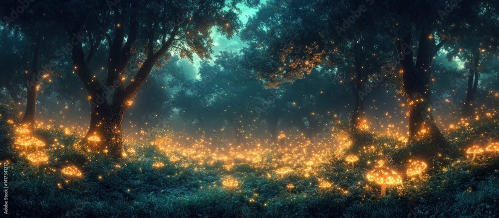 Obraz premium Enchanting glowing forest at night