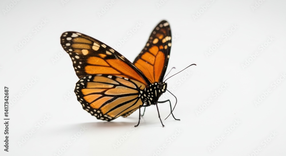 Fototapeta premium Monarch butterfly resting on white surface