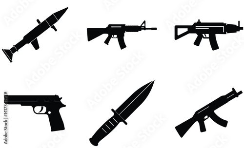 Military Soldier firearms Collection – Tactical Equipment and Combat Wear Vector Illustrations like 

