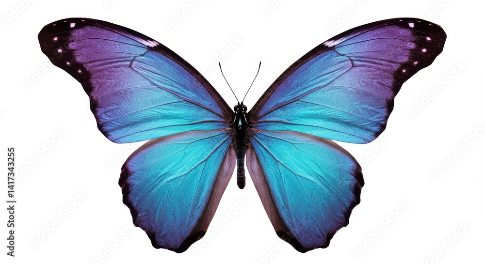 Fototapeta premium Violet and blue butterfly with glowing wings