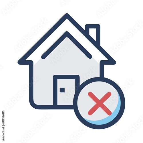 Home with X Icon Representing System Error and Inaccessible Residential Interface