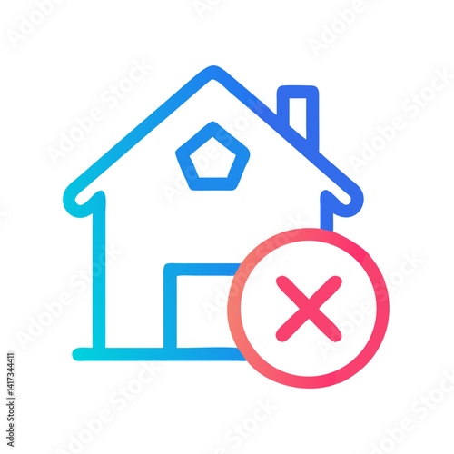 Home with X Icon Representing System Error and Inaccessible Residential Interface