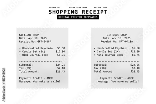 shopping reciept digital printed templates design