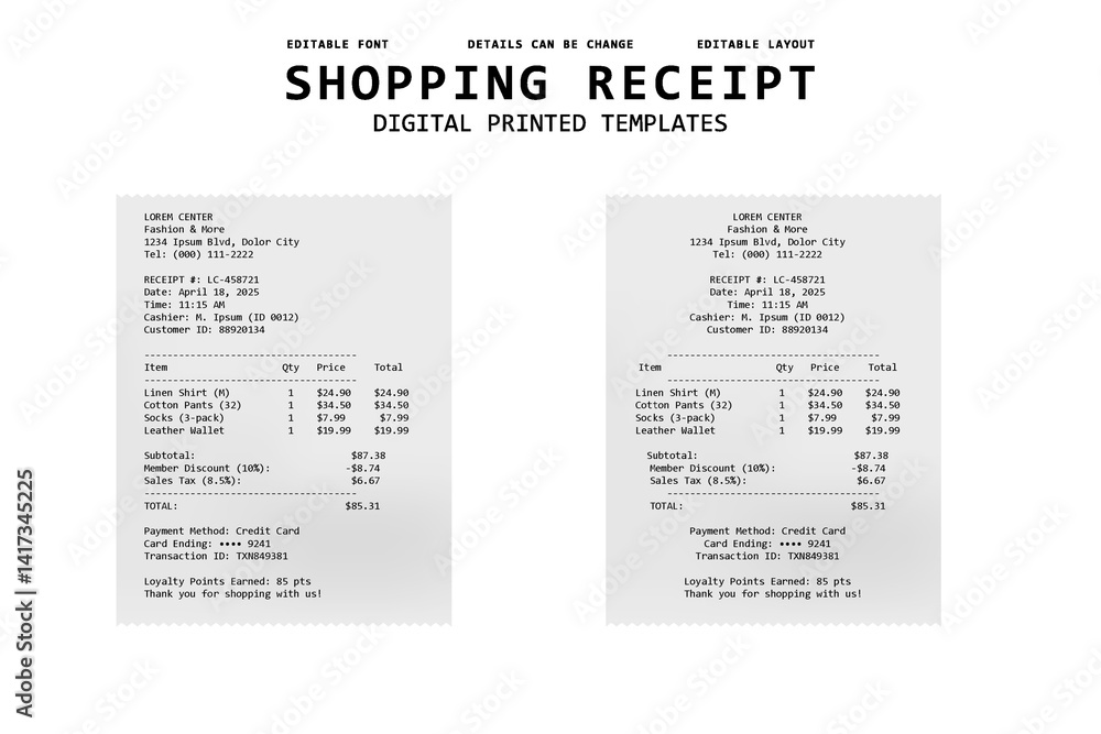Fototapeta premium shopping reciept digital printed templates design