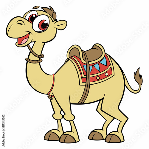 Cute camel cartoon with saddlery. Vector illustration